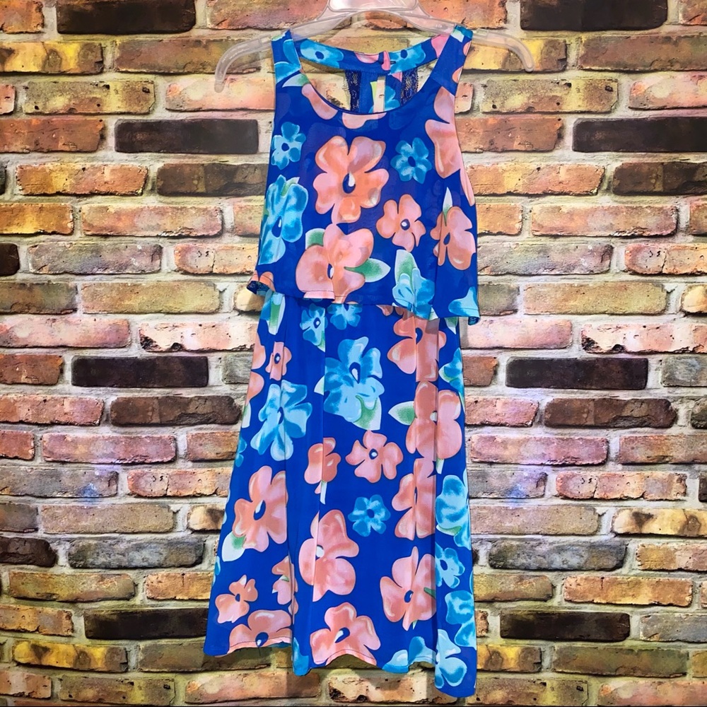 WITH FREE PINK PURSE Bright Colors Sundress Casual Church Flowers Short Dress